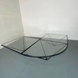 Table Basse Moderniste Furtive en Acier et Verre, Italie, années 1980