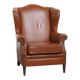 Cognac-Colored Cowhide Leather Wingback Chair in English Style