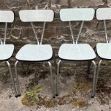JPP pale green formica table, 4 chairs, 1 stool, 1950s