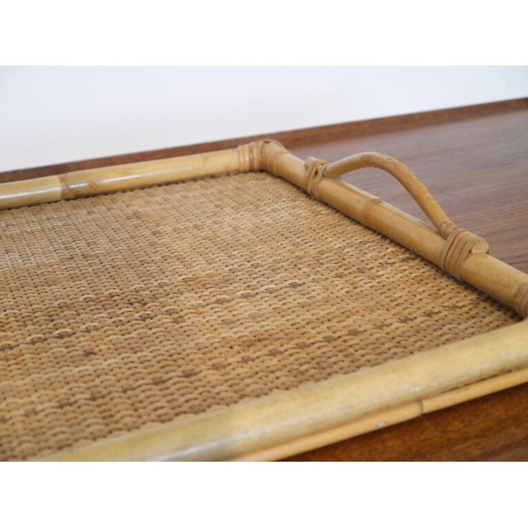 Vintage 60s rattan serving tray