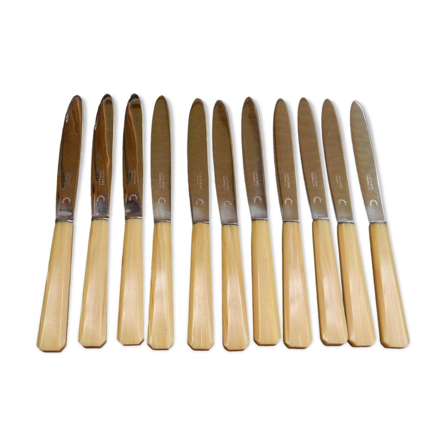 Set of 11 cheese knives or vintage dessert stainless steel blade.