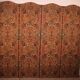 four-panel screen painted on 19th century fabric