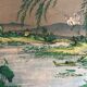 Ancient ESTAMPE of ASIA with Polychrome Decoration of Natural Landscape and Herons, XIXth