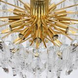 Large ceiling chandelier in gilded brass and glass Palazzo J.T. Kalmar, 1950s