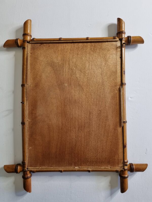 Miroir ancien en bois tourné façon bambou, fin XIXe siècle, 69 x 53 cm