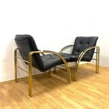 Vintage Leather and Metal Armchairs, 1990s, Set of 2