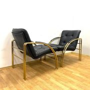 Vintage Leather and Metal Armchairs, 1990s, Set of 2