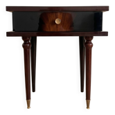 Table de chevet vintage Art Déco en bois foncé et détails dorés