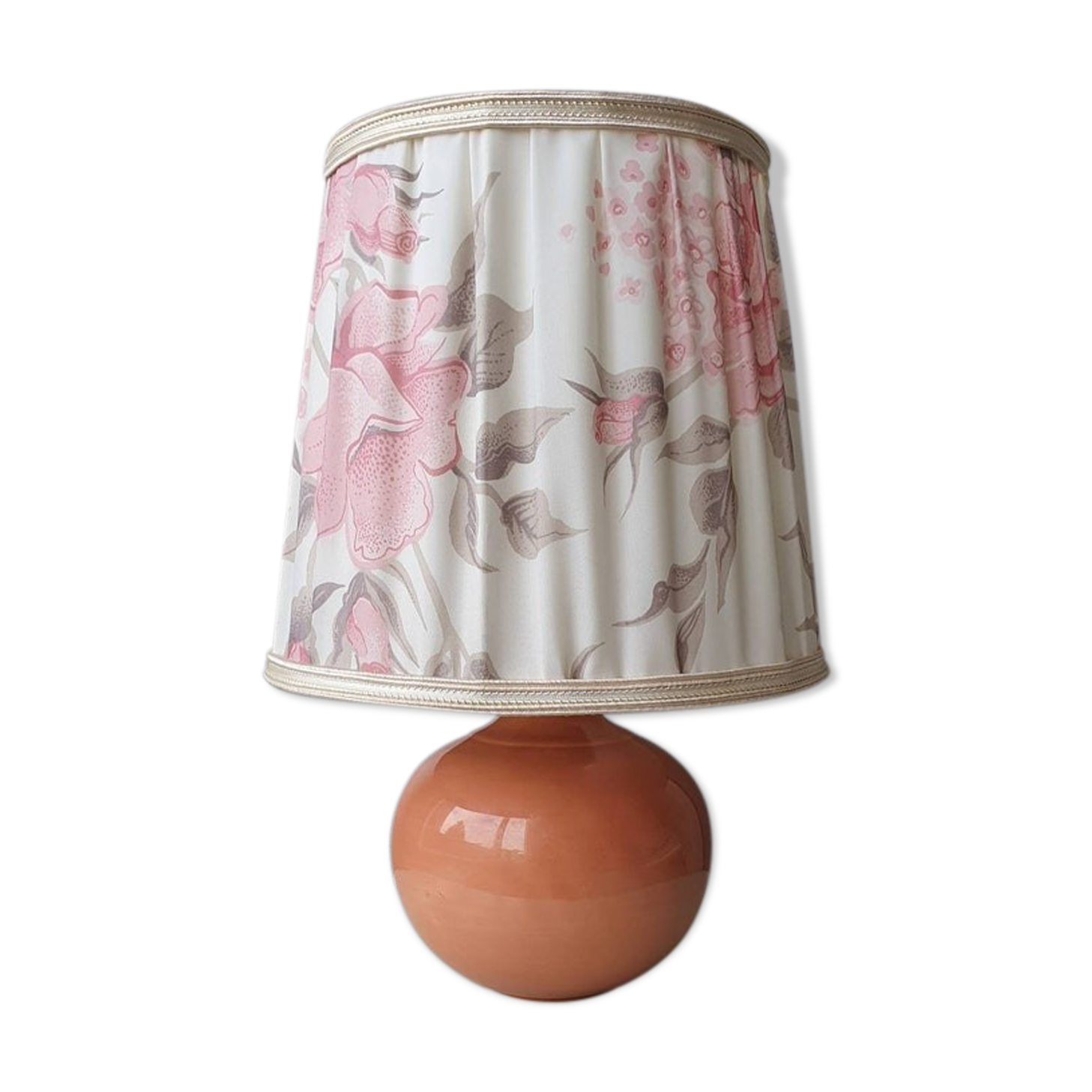 Ceramic lamp with pleated fabric lampshade, 80s