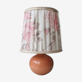 Lampe en céramique avec abat-jour en tissu plissé, années 80