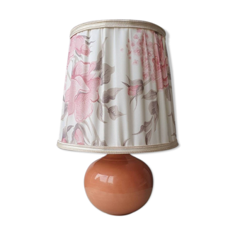 Lampe en céramique avec abat-jour en tissu plissé, années 80