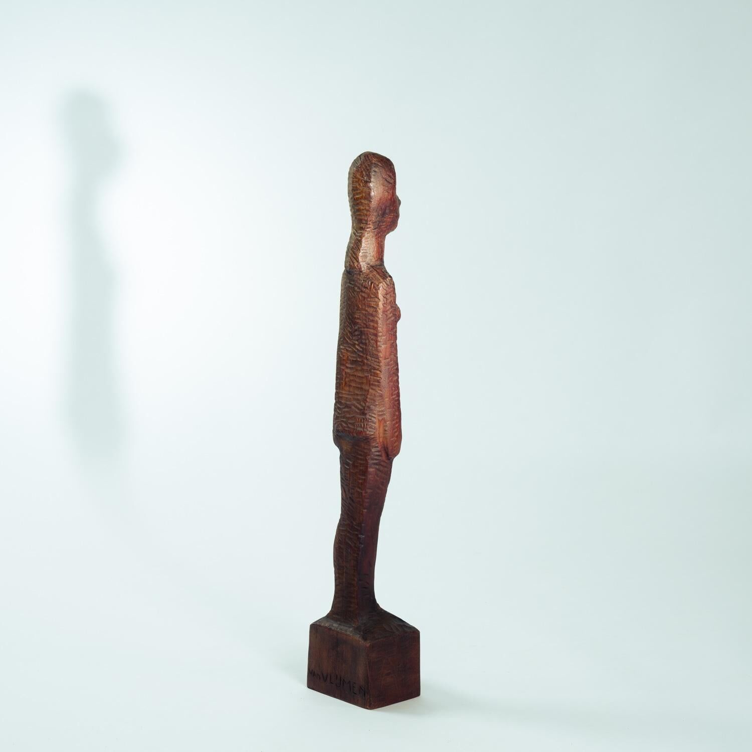 Dutch Brutalist carved wood sculpture of woman's figure, height 95cm, 1970s