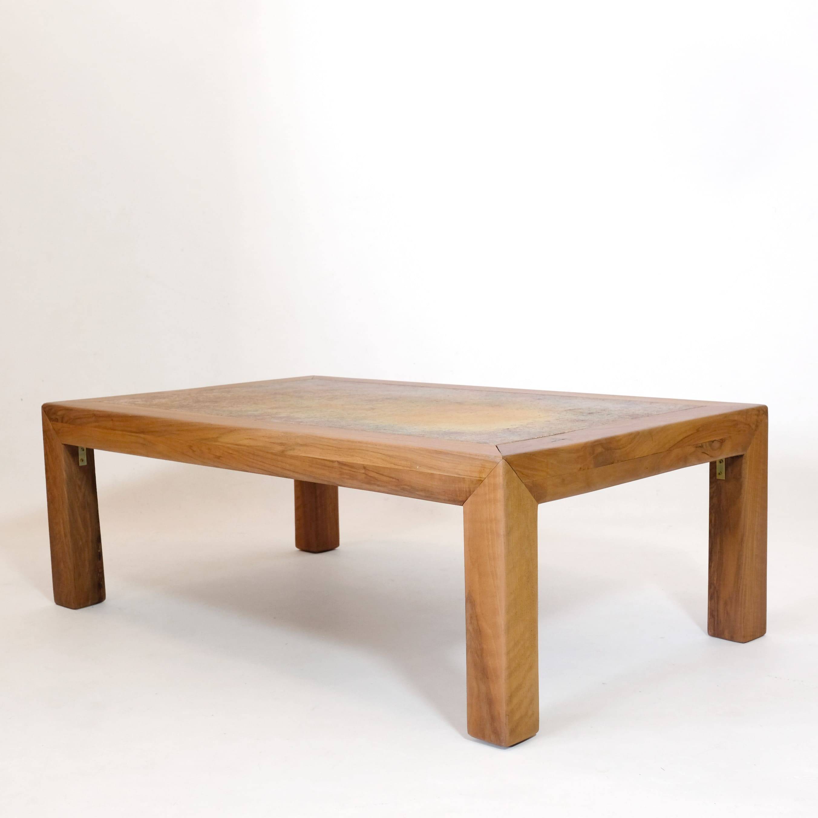 Bernard Buffat, coffee table with ceramic top, 1970s.