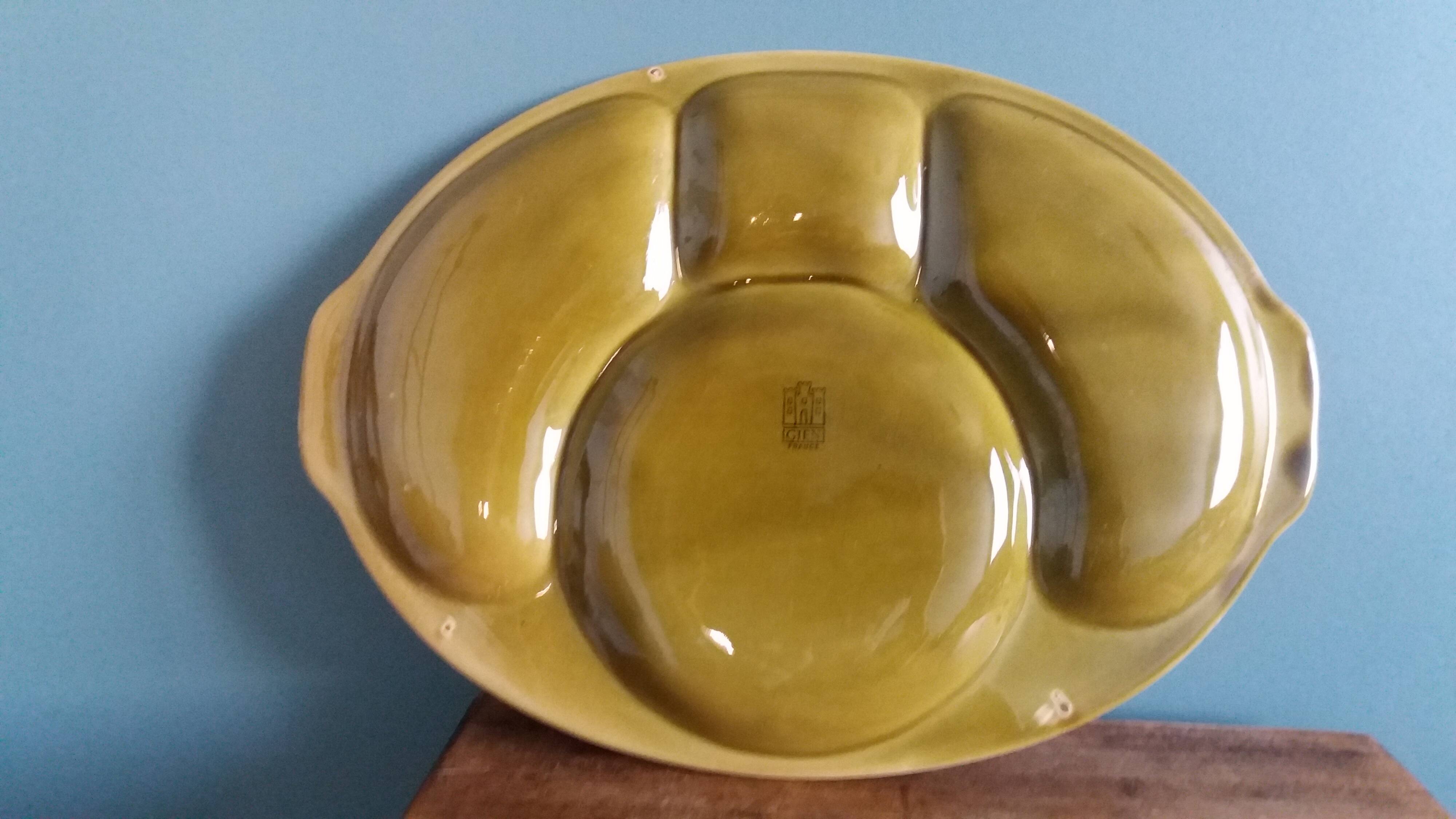 Gien platter, compartmentalized earthenware appetizer serving tray