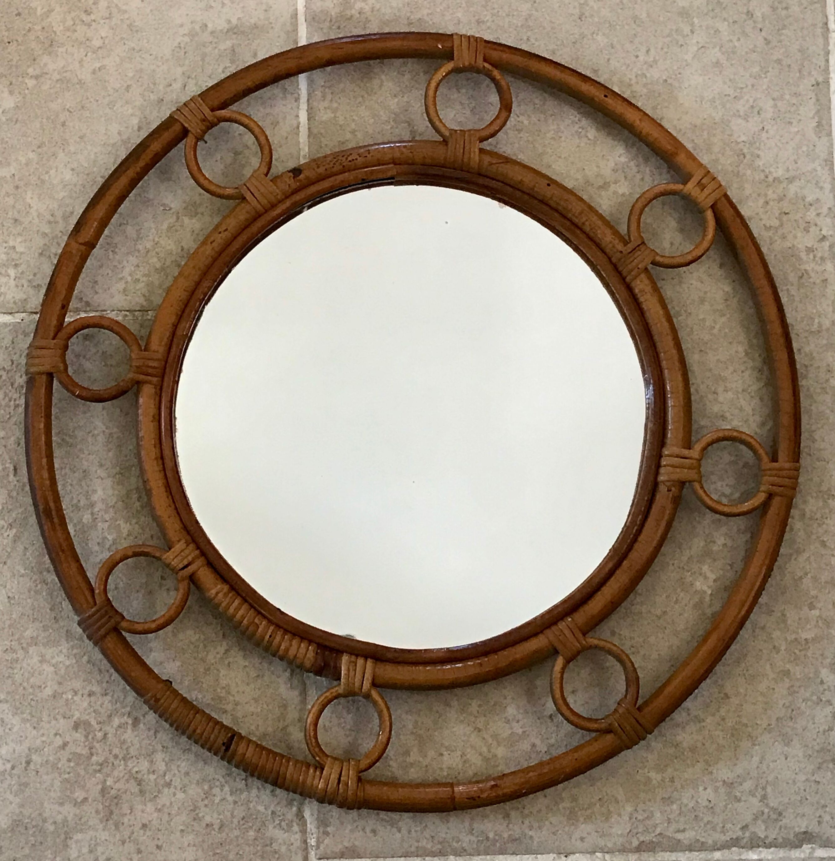 Vintage rattan round mirror 43cm