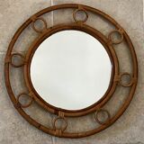 Vintage rattan round mirror 43cm