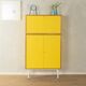 Classic sideboard from the 1960s, oak veneer, yellow Resopal, white steel feet