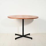 Round Scandinavian teak table with metal base