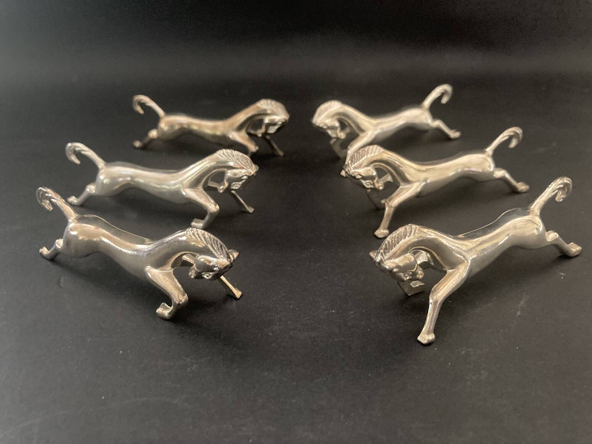 Vintage Rearing Horse Knife Rests – Set of 6 – Silver Plated Metal – Ar Style