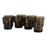 Set of 8 vintage thick smoked glass glasses
