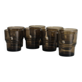Set of 8 vintage thick smoked glass glasses