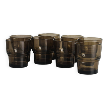 Lot de 8 verres vintage en verre fumé épais