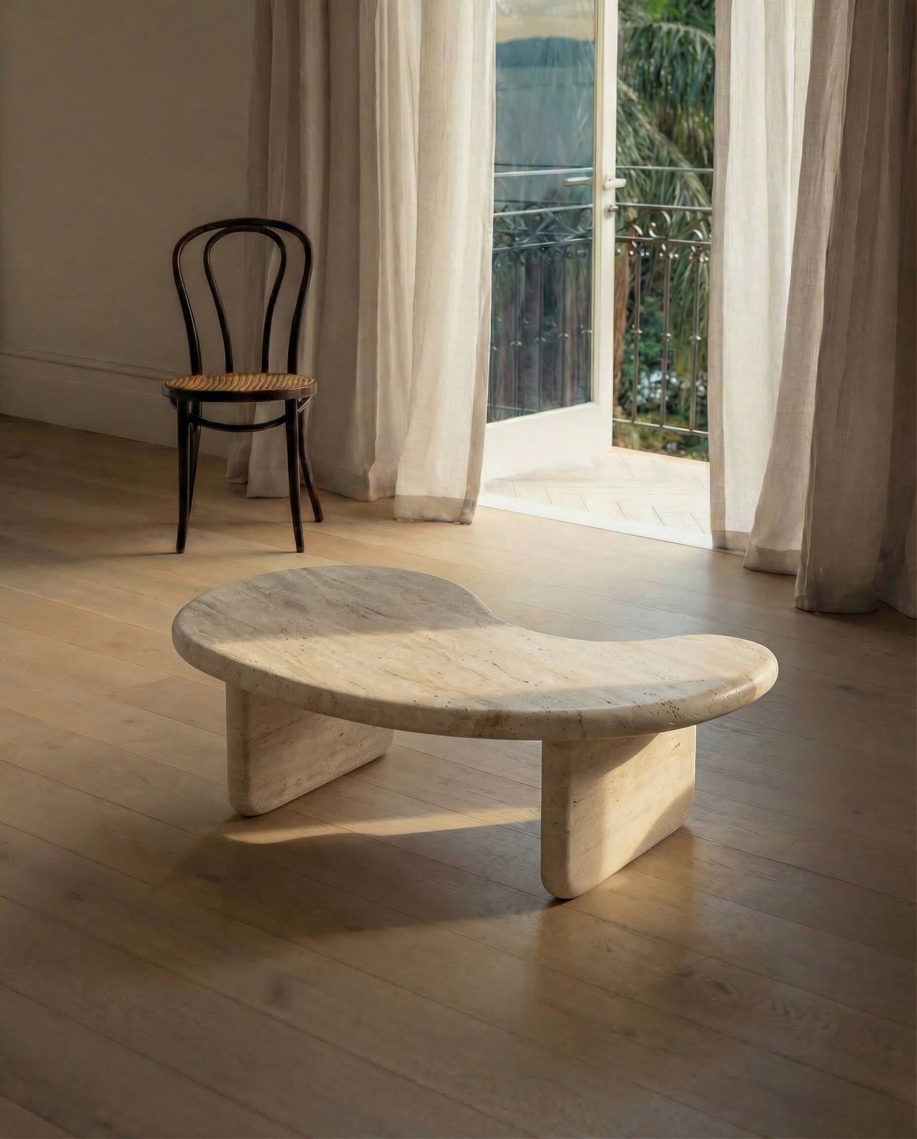 Sculptural Organic Shape Travertine Coffee Table