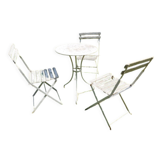 Garden furniture iron and wood chairs slats pedestal table