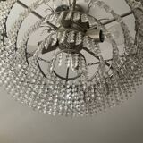 Lustre cascade de pampilles en cristal et bronze argenté