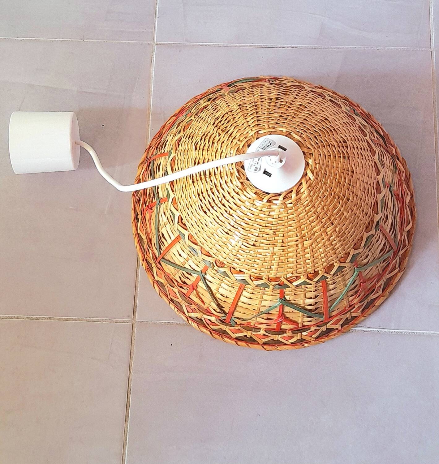 Woven wicker pendant light, 1970s.
