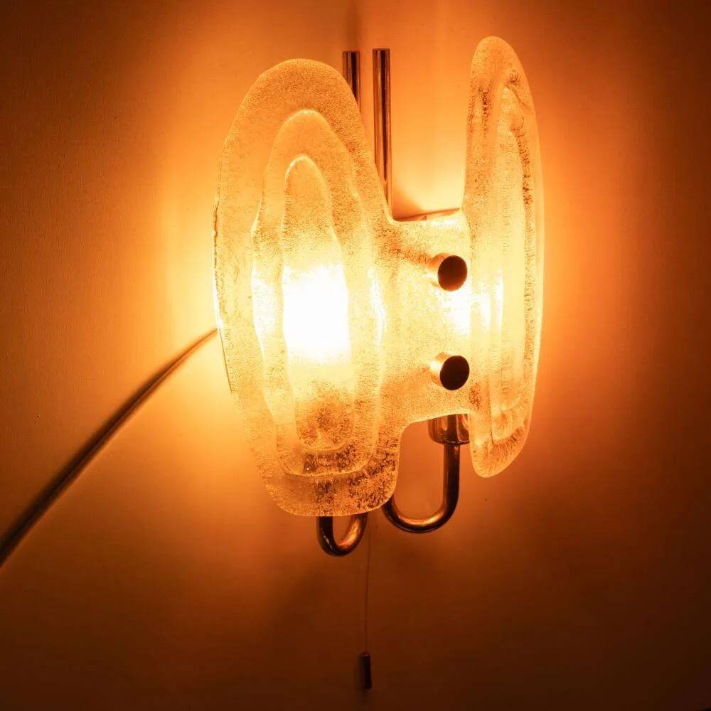 Space Age wall light in glass by Hillebrand, brass and glass.