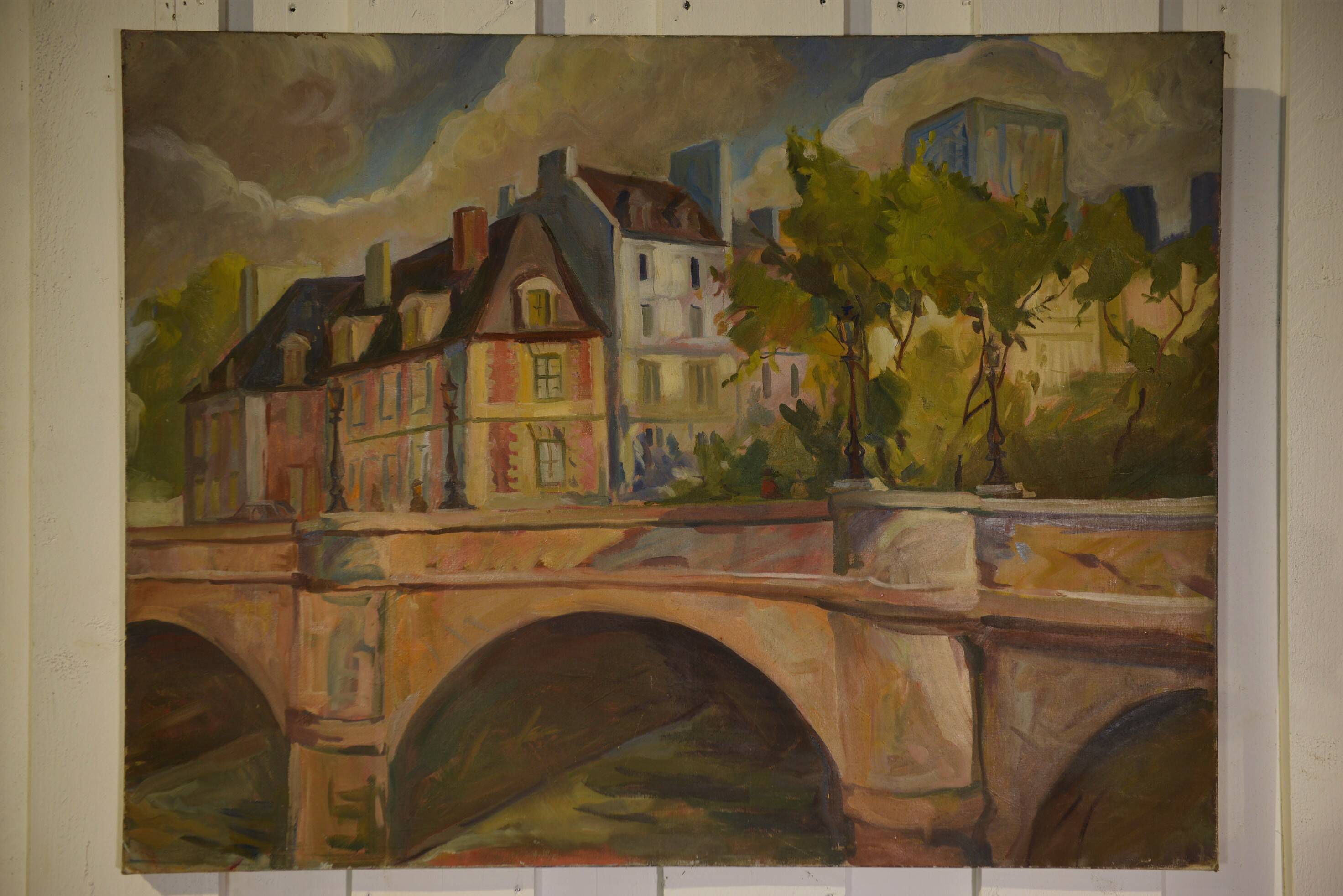 Oil painting on canvas in post-impressionist figurative style, Canal Poirot, 20th century 1980.