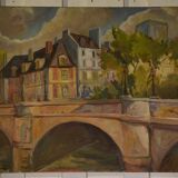 Oil painting on canvas in post-impressionist figurative style, Canal Poirot, 20th century 1980.