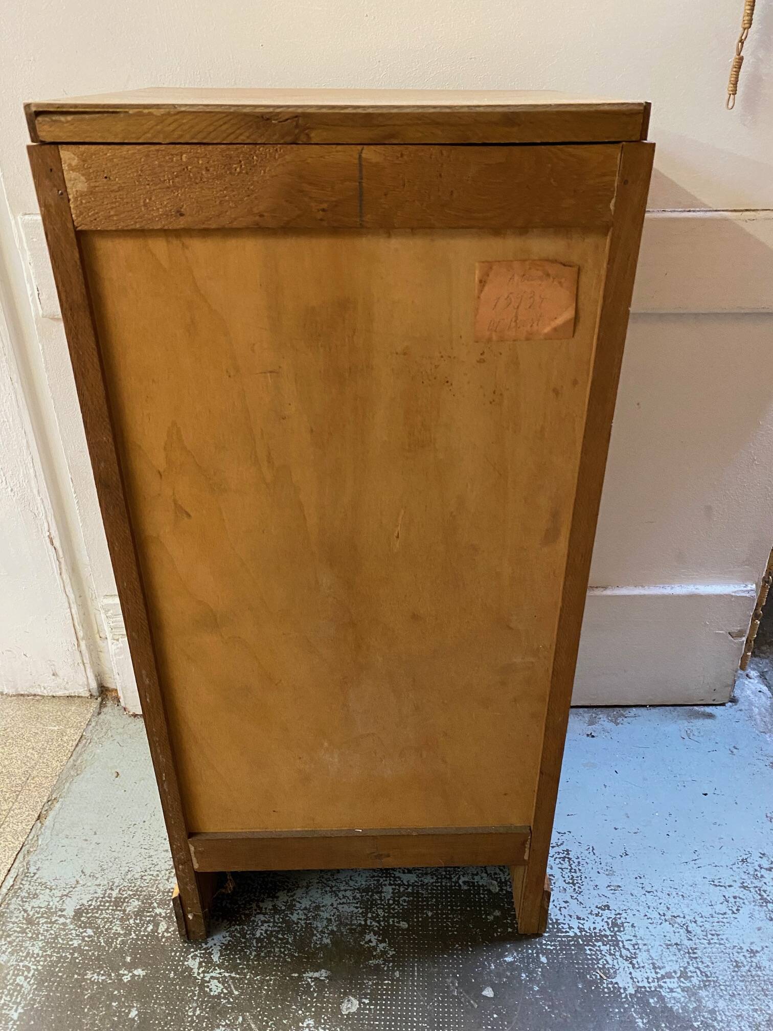 50s/60s light oak curtain filing cabinet low model with removable shelves