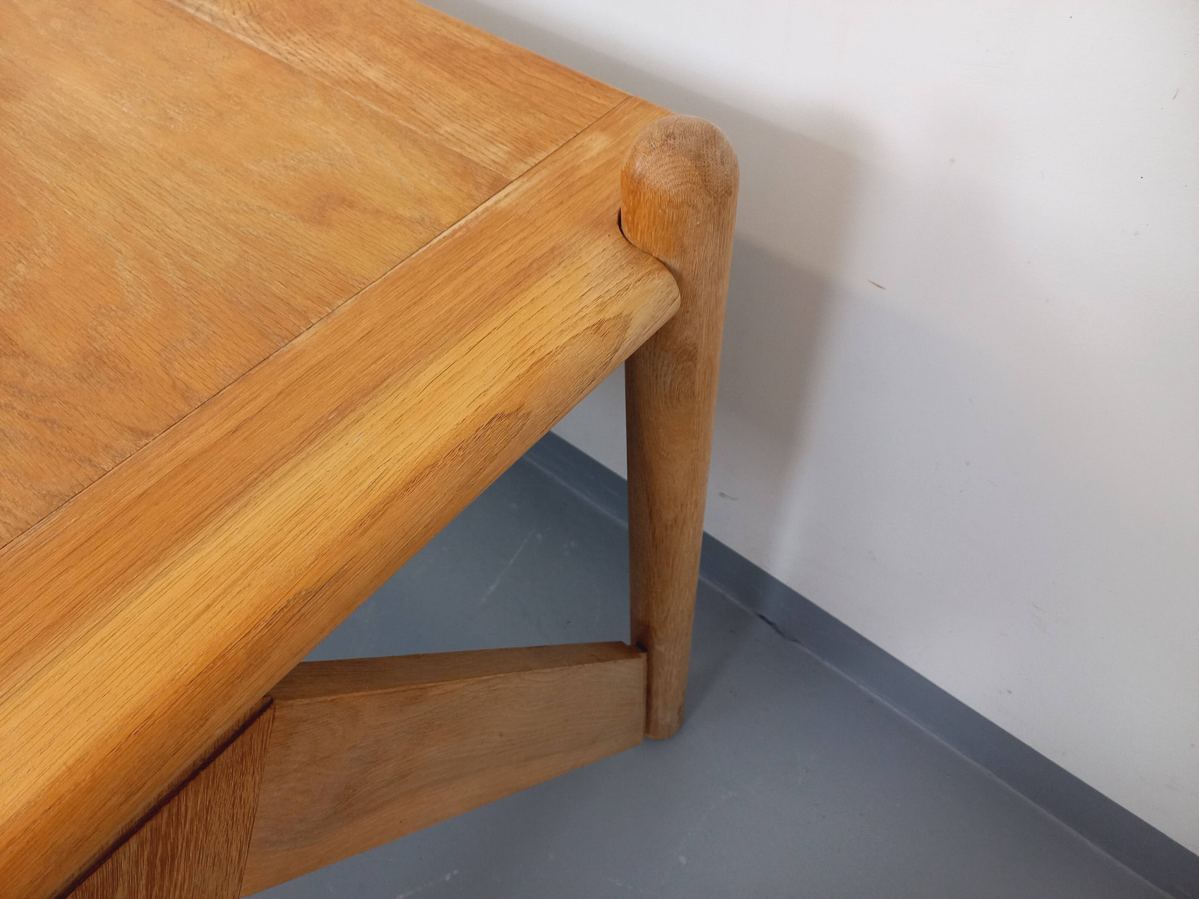 Large vintage brutalist rectangular table made of solid oak wood.