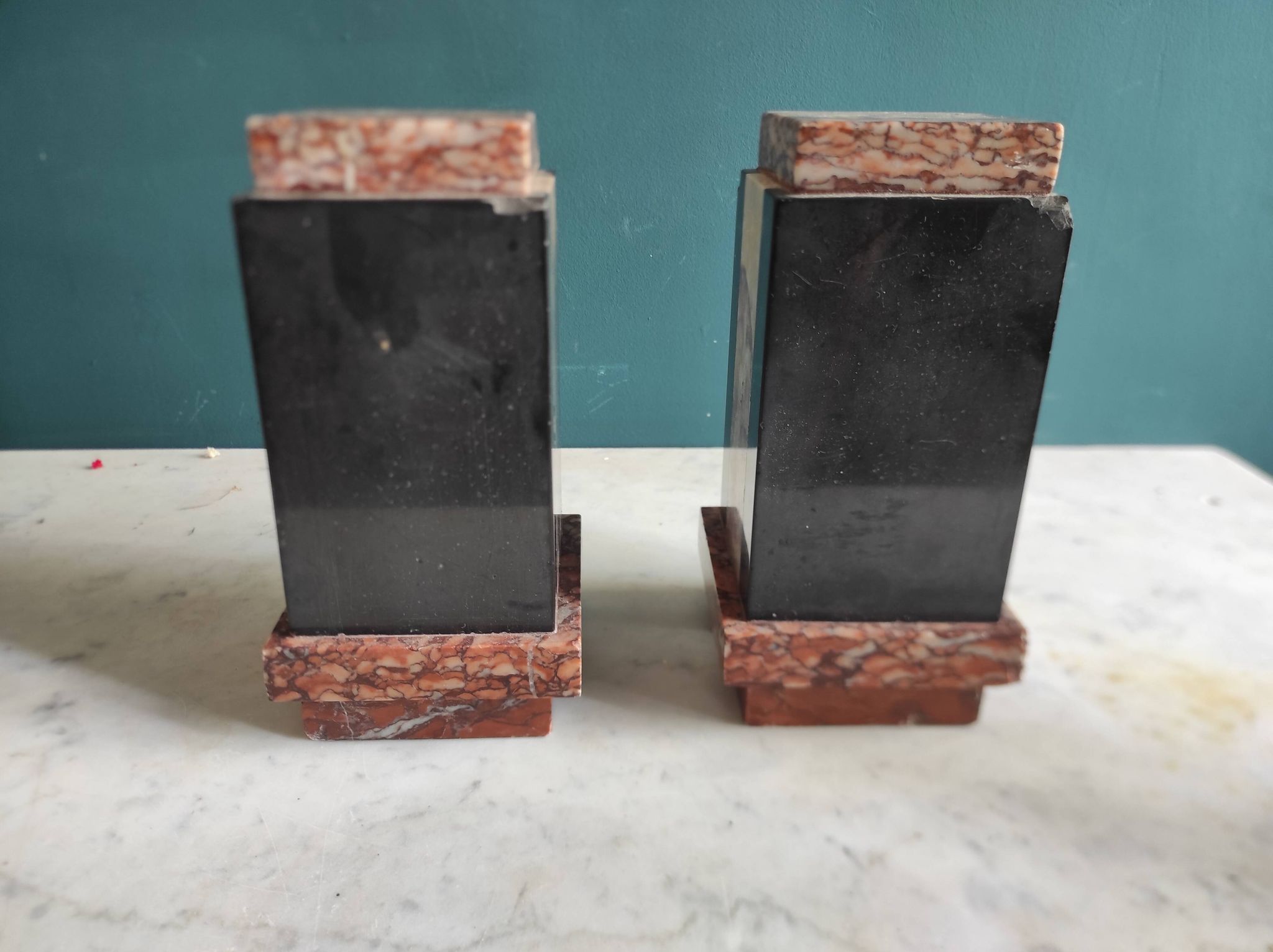Pair of French vintage marble bookends, art Deco