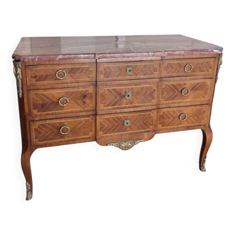 Commode Style Transition – Marqueterie & Marbre Rouge Parfait