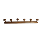Portemanteau mural 1900 en bois tourné à l'imitation du bambou, 6 patères, 86 cm
