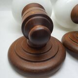 Set of vintage globe opaline wall lights wooden support