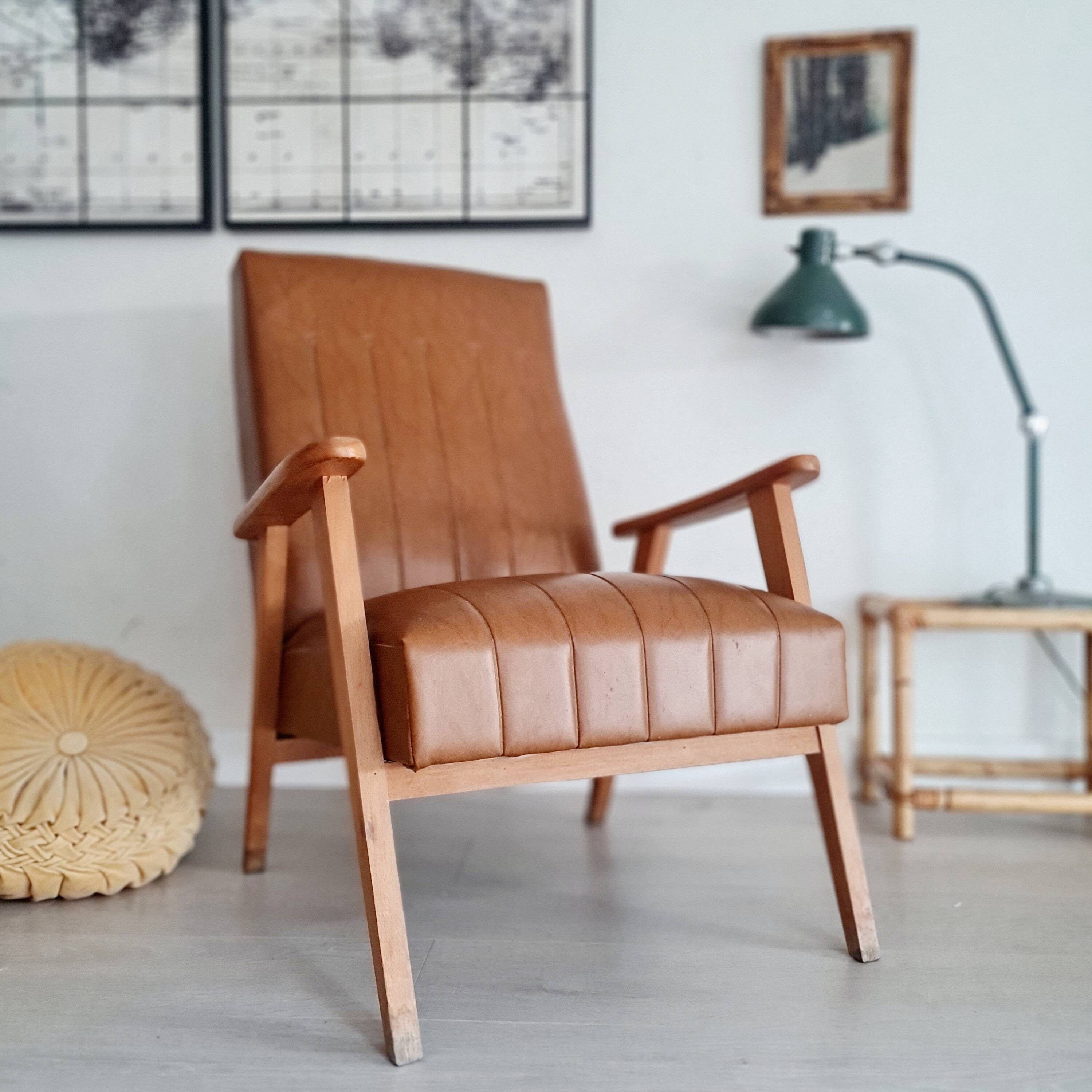 Scandinavian armchair with camel compass legs