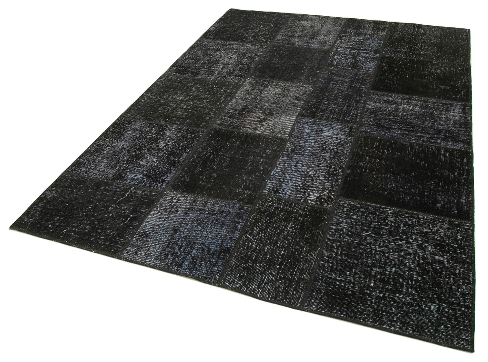 Handmade anatolian overdyed 171 cm x 247 cm black patchwork carpet