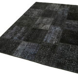 Handmade anatolian overdyed 171 cm x 247 cm black patchwork carpet