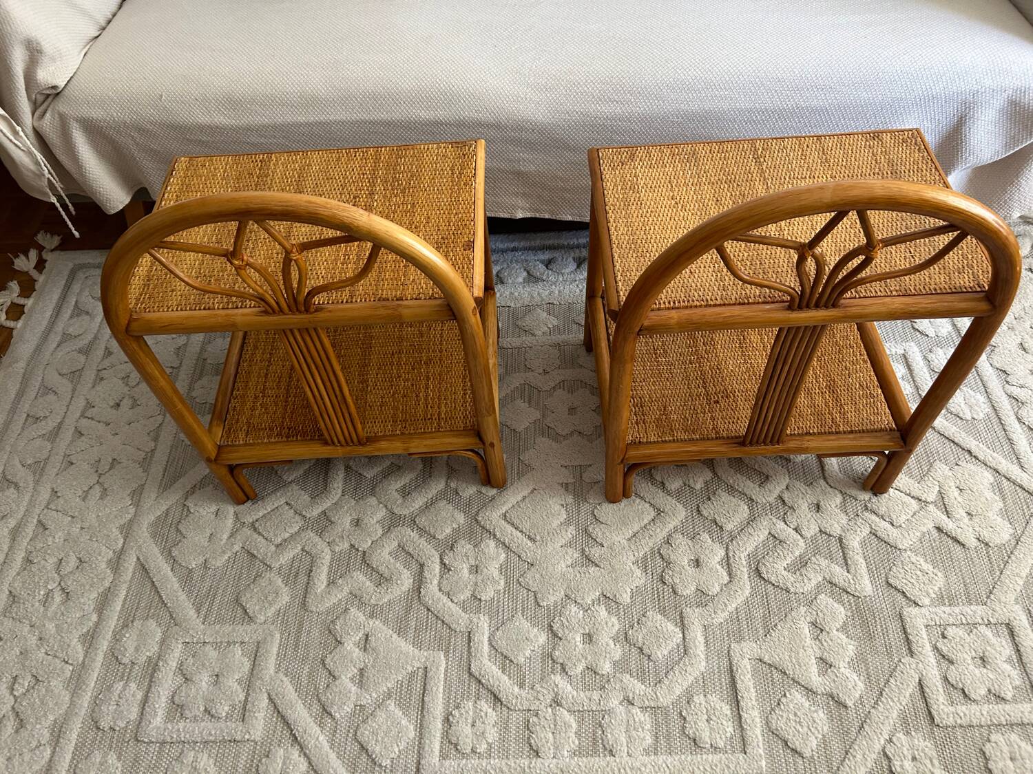 Set of two vintage rattan bedside tables