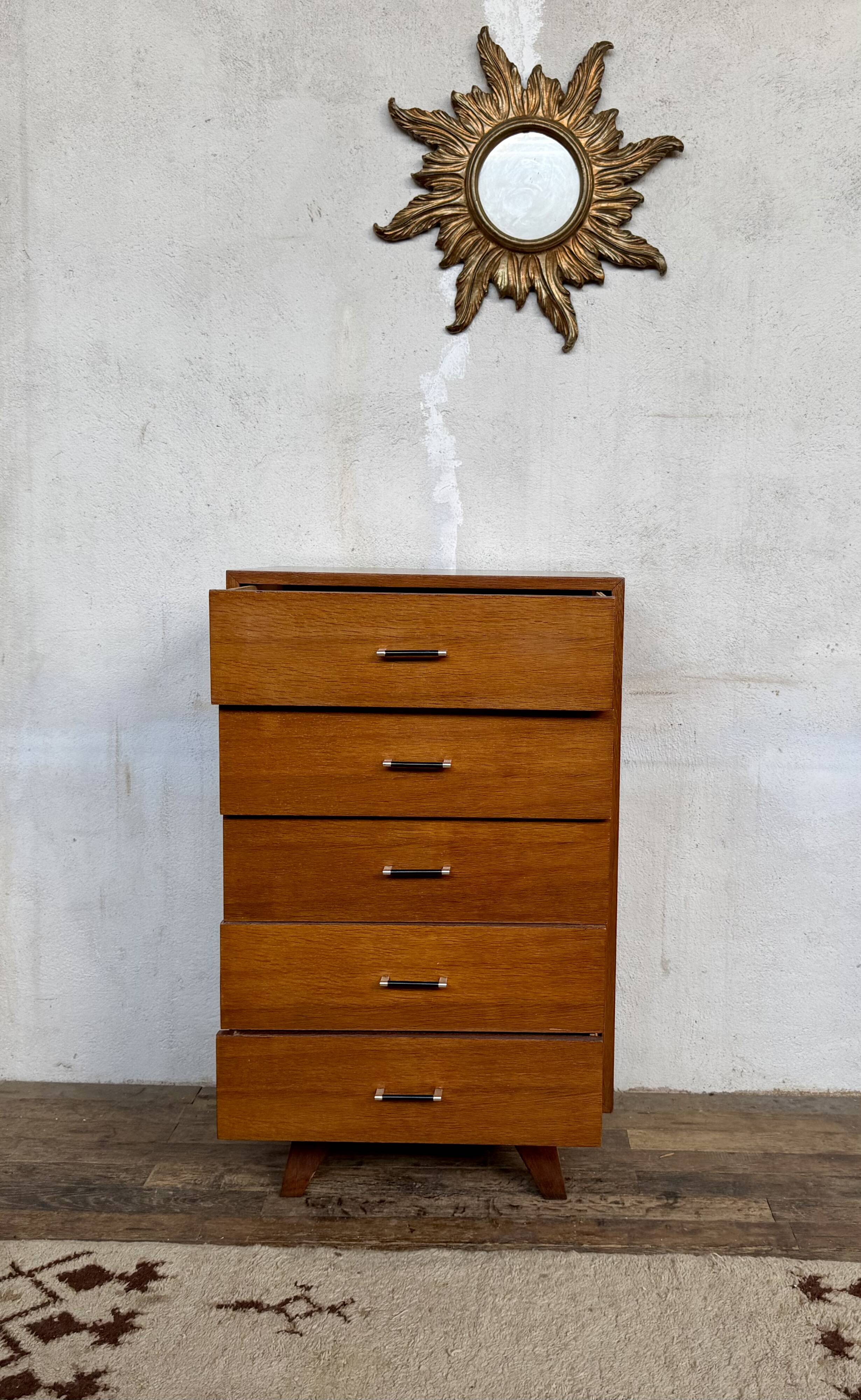 Vintage honey oak chest of drawers – Compass legs
