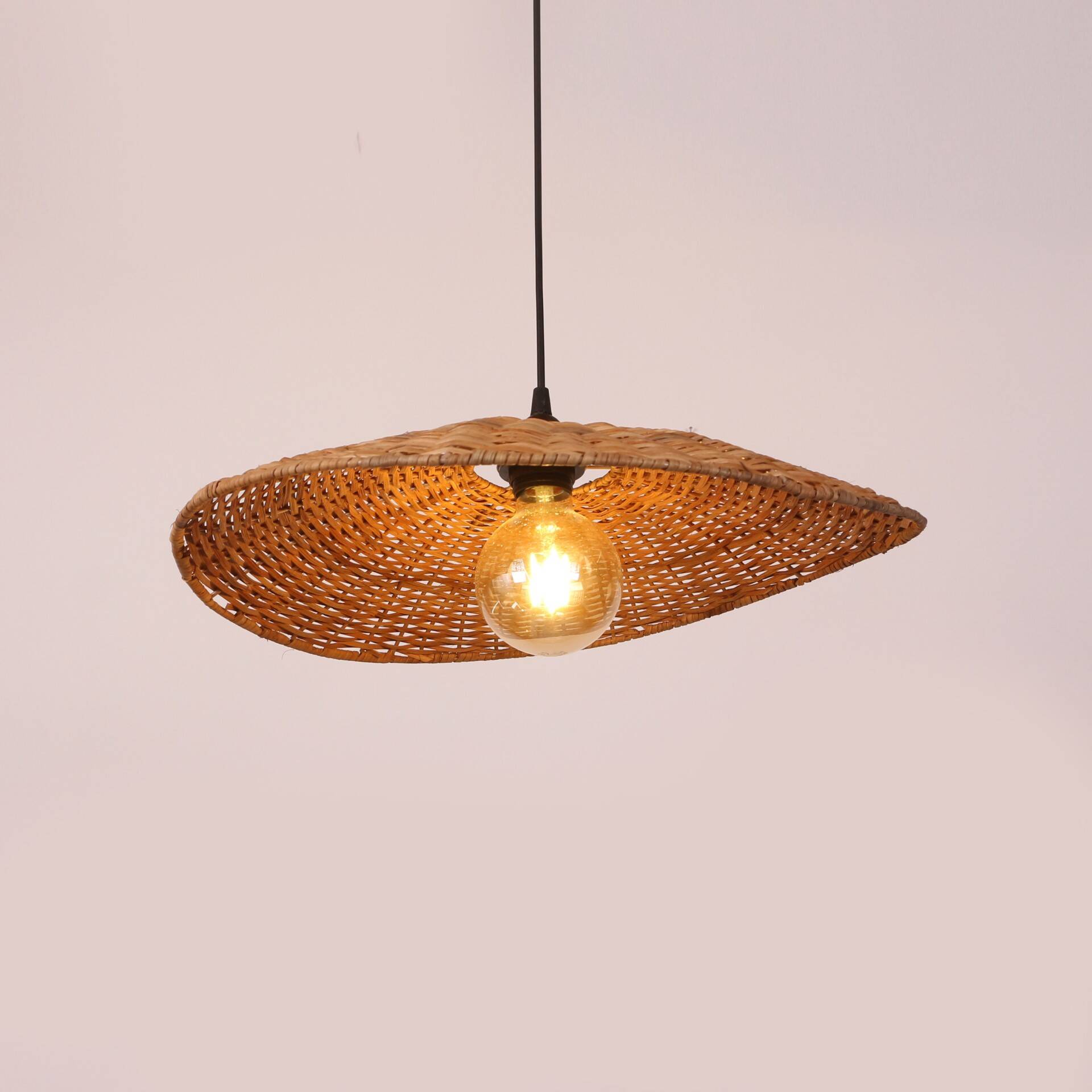 Rattan Pendant Light, 45x8cm Hat Light Fixture, Wicker Rattan Lamp