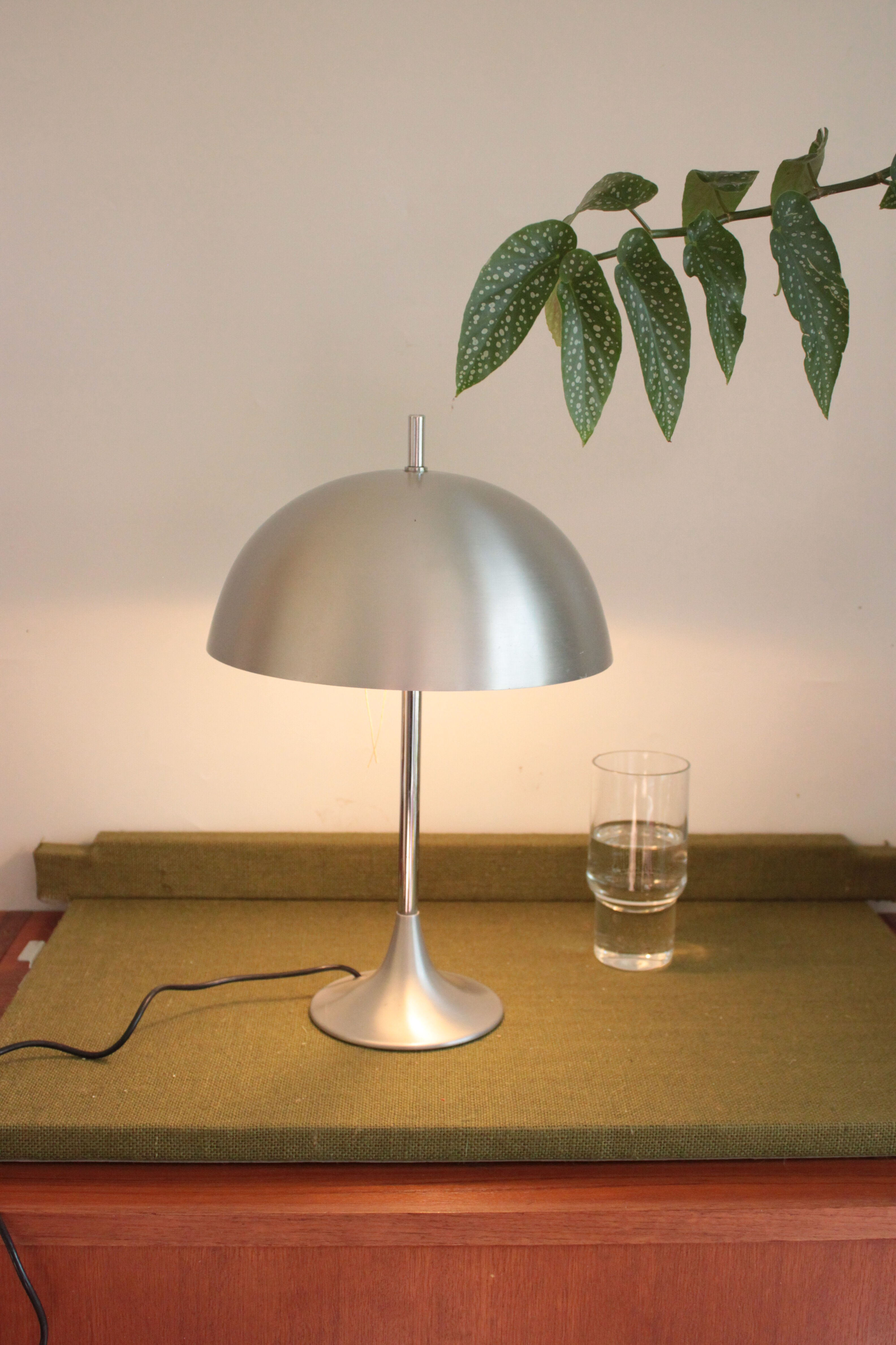 Rare little mushroom lamp brushed steel space age 1970