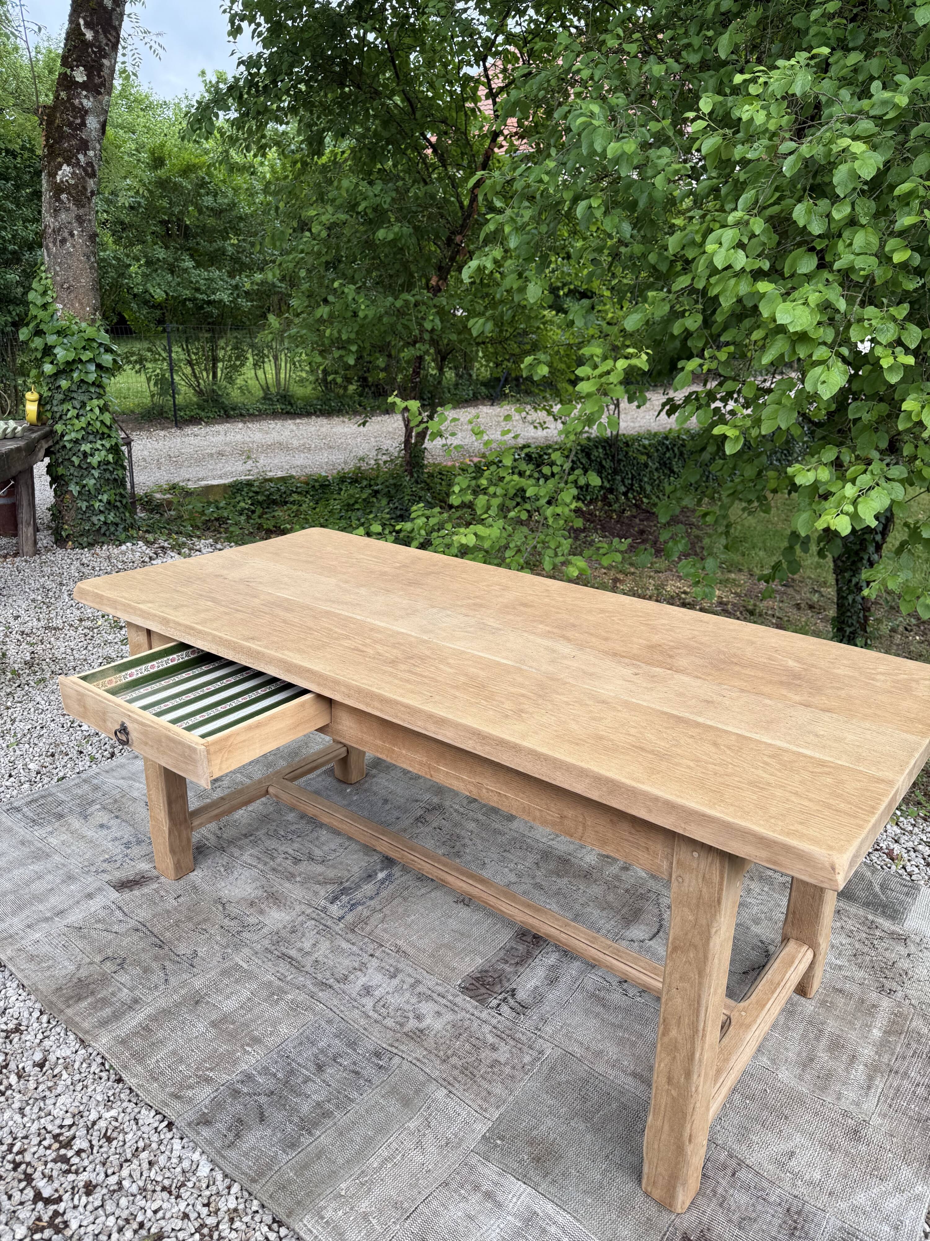 Table de ferme rénové 180cm double tiroir