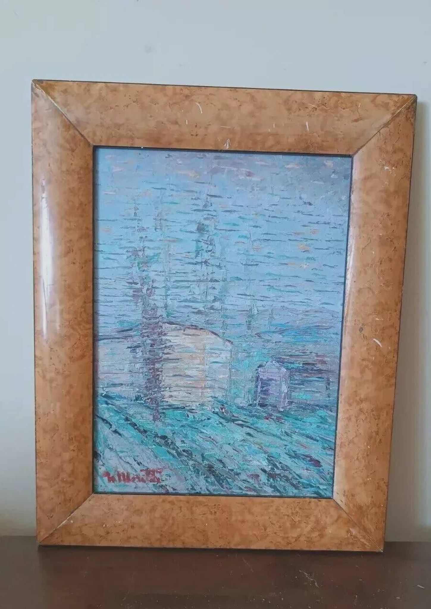 oil painting on hardboard signed Moretti