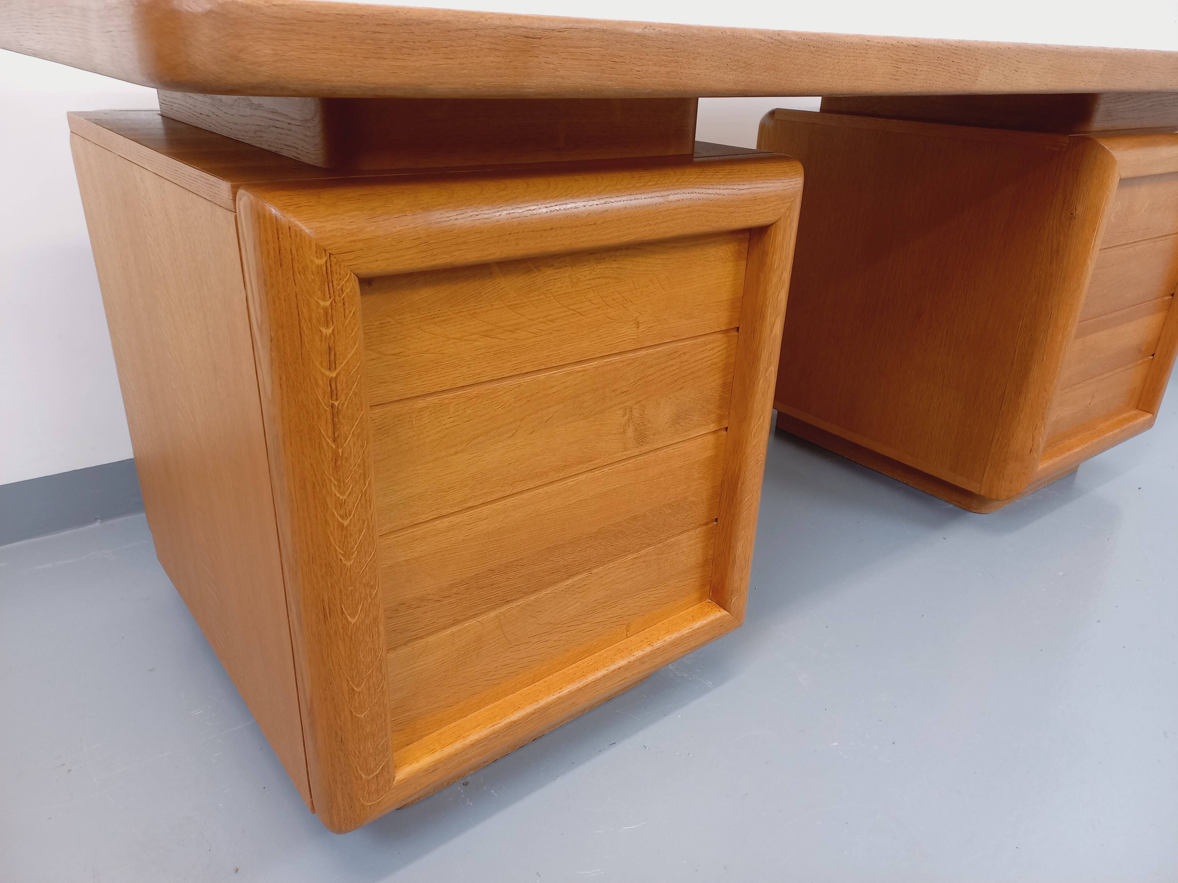 Large vintage double-sided executive desk in oak wood from the 70s