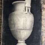 Neoclassical studio study of a marble jar, bas-relief, charcoal, 1920